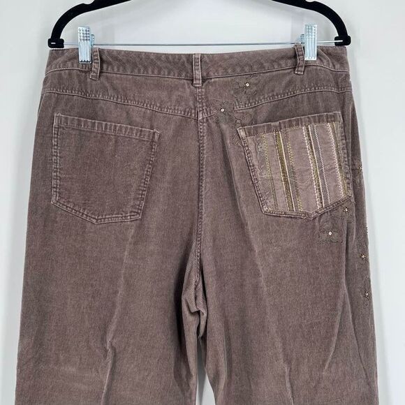 J. Jill Embellished Corduroy ankle Pants Size 16 petite Dark Brown rhinestone - Picture 1 of 10